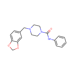 O=C(Nc1ccccc1)N1CCN(Cc2ccc3c(c2)OCO3)CC1 ZINC000019372985