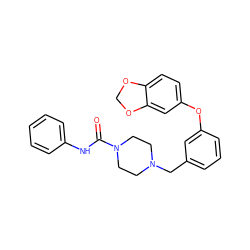 O=C(Nc1ccccc1)N1CCN(Cc2cccc(Oc3ccc4c(c3)OCO4)c2)CC1 ZINC000200260458