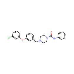 O=C(Nc1ccccc1)N1CCN(Cc2cccc(Oc3cccc(Cl)c3)c2)CC1 ZINC000200261353