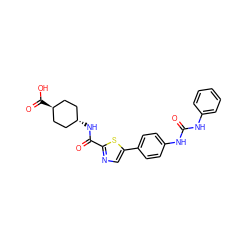 O=C(Nc1ccccc1)Nc1ccc(-c2cnc(C(=O)N[C@H]3CC[C@H](C(=O)O)CC3)s2)cc1 ZINC000261170182