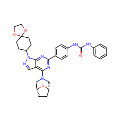 O=C(Nc1ccccc1)Nc1ccc(-c2nc(N3C[C@@H]4CC[C@H](C3)O4)c3cnn(C4CCC5(CC4)OCCO5)c3n2)cc1 ZINC000049762642