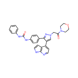 O=C(Nc1ccccc1)Nc1ccc(-c2nn(CC(=O)N3CCOCC3)cc2-c2ccnc3[nH]ccc23)cc1 ZINC000049070149