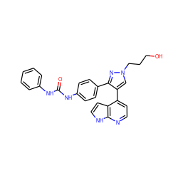 O=C(Nc1ccccc1)Nc1ccc(-c2nn(CCCO)cc2-c2ccnc3[nH]ccc23)cc1 ZINC000049784634