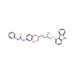 O=C(Nc1ccccc1)Nc1ccc(C[C@@H](CO)NC[C@H](O)COc2cccc3[nH]c4ccccc4c23)cc1 ZINC000028347413