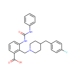 O=C(Nc1ccccc1)Nc1cccc(C(=O)O)c1CN1CCC(Cc2ccc(F)cc2)CC1 ZINC000013475860