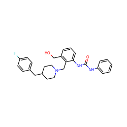 O=C(Nc1ccccc1)Nc1cccc(CO)c1CN1CCC(Cc2ccc(F)cc2)CC1 ZINC000013475859