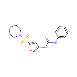 O=C(Nc1ccccc1)Nc1coc(S(=O)(=O)N2CCCCC2)c1 ZINC000040873701