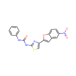 O=C(Nc1ccccc1)Nc1nc(-c2cc3cc([N+](=O)[O-])ccc3o2)cs1 ZINC000473089704