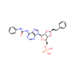 O=C(Nc1ccccc1)Nc1ncnc2c1ncn2[C@@H]1O[C@H](COP(=O)(O)O)[C@H]2O[C@H](/C=C/c3ccccc3)O[C@H]21 ZINC000029134895