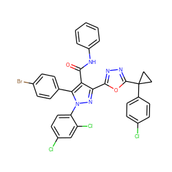 O=C(Nc1ccccc1)c1c(-c2nnc(C3(c4ccc(Cl)cc4)CC3)o2)nn(-c2ccc(Cl)cc2Cl)c1-c1ccc(Br)cc1 ZINC000049888713