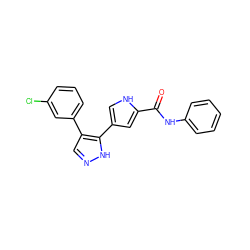 O=C(Nc1ccccc1)c1cc(-c2[nH]ncc2-c2cccc(Cl)c2)c[nH]1 ZINC000014959143