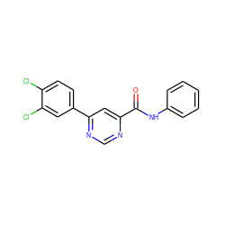 O=C(Nc1ccccc1)c1cc(-c2ccc(Cl)c(Cl)c2)ncn1 ZINC000117589493