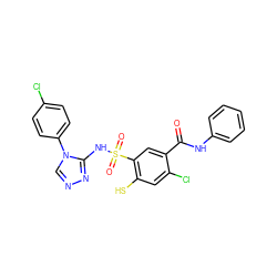 O=C(Nc1ccccc1)c1cc(S(=O)(=O)Nc2nncn2-c2ccc(Cl)cc2)c(S)cc1Cl ZINC000027318220