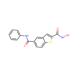 O=C(Nc1ccccc1)c1ccc2sc(C(=O)NO)cc2c1 ZINC000029133524