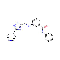 O=C(Nc1ccccc1)c1cccc(NCc2nc(-c3ccncc3)n[nH]2)c1 ZINC001772629111