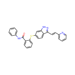 O=C(Nc1ccccc1)c1ccccc1Sc1ccc2c(/C=C/c3ccccn3)n[nH]c2c1 ZINC000166844448