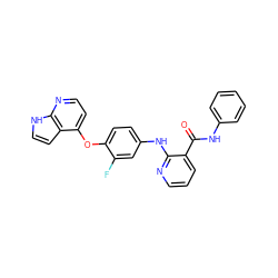 O=C(Nc1ccccc1)c1cccnc1Nc1ccc(Oc2ccnc3[nH]ccc23)c(F)c1 ZINC000049088352