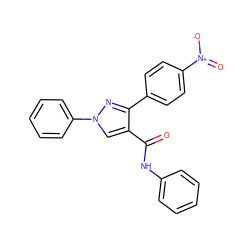 O=C(Nc1ccccc1)c1cn(-c2ccccc2)nc1-c1ccc([N+](=O)[O-])cc1 ZINC000084654080