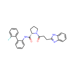 O=C(Nc1ccccc1-c1ccccc1F)[C@@H]1CCCN1C(=O)CCc1nc2ccccc2[nH]1 ZINC000029127598