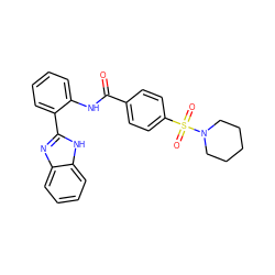 O=C(Nc1ccccc1-c1nc2ccccc2[nH]1)c1ccc(S(=O)(=O)N2CCCCC2)cc1 ZINC000001196123