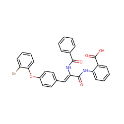 O=C(Nc1ccccc1C(=O)O)/C(=C/c1ccc(Oc2ccccc2Br)cc1)NC(=O)c1ccccc1 ZINC000028523912