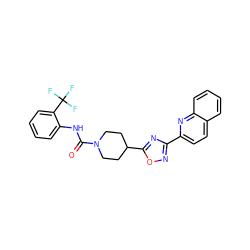 O=C(Nc1ccccc1C(F)(F)F)N1CCC(c2nc(-c3ccc4ccccc4n3)no2)CC1 ZINC000072181368