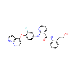 O=C(Nc1ccccc1CCO)c1cccnc1Nc1ccc(Oc2ccnc3[nH]ccc23)c(F)c1 ZINC000049087999