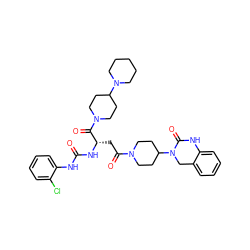 O=C(Nc1ccccc1Cl)N[C@@H](CC(=O)N1CCC(N2Cc3ccccc3NC2=O)CC1)C(=O)N1CCC(N2CCCCC2)CC1 ZINC000084617814