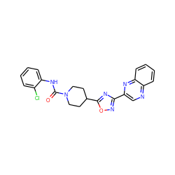 O=C(Nc1ccccc1Cl)N1CCC(c2nc(-c3cnc4ccccc4n3)no2)CC1 ZINC000072179452