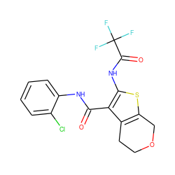 O=C(Nc1ccccc1Cl)c1c(NC(=O)C(F)(F)F)sc2c1CCOC2 ZINC001772640599