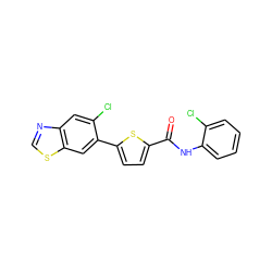 O=C(Nc1ccccc1Cl)c1ccc(-c2cc3scnc3cc2Cl)s1 ZINC000114455315