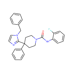 O=C(Nc1ccccc1F)N1CCC(c2ccccc2)(c2nccn2Cc2ccccc2)CC1 ZINC000096310715