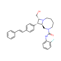 O=C(Nc1ccccc1F)N1CCCCN2[C@@H](CO)[C@@H](c3ccc(/C=C/c4ccccc4)cc3)[C@@H]2C1 ZINC000095600193