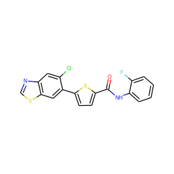 O=C(Nc1ccccc1F)c1ccc(-c2cc3scnc3cc2Cl)s1 ZINC000142579371