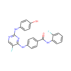 O=C(Nc1ccccc1F)c1ccc(Nc2nc(Nc3ccc(O)cc3)ncc2F)cc1 ZINC000040951439