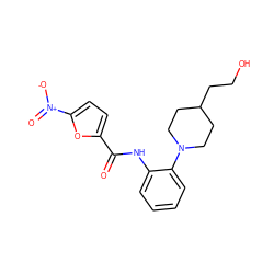 O=C(Nc1ccccc1N1CCC(CCO)CC1)c1ccc([N+](=O)[O-])o1 ZINC000028960423