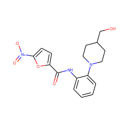 O=C(Nc1ccccc1N1CCC(CO)CC1)c1ccc([N+](=O)[O-])o1 ZINC000028960396