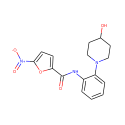 O=C(Nc1ccccc1N1CCC(O)CC1)c1ccc([N+](=O)[O-])o1 ZINC000028960363