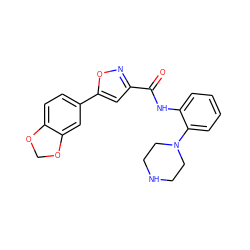 O=C(Nc1ccccc1N1CCNCC1)c1cc(-c2ccc3c(c2)OCO3)on1 ZINC000084727514