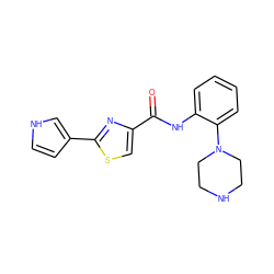 O=C(Nc1ccccc1N1CCNCC1)c1csc(-c2cc[nH]c2)n1 ZINC000084670489