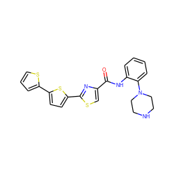 O=C(Nc1ccccc1N1CCNCC1)c1csc(-c2ccc(-c3cccs3)s2)n1 ZINC000084725634