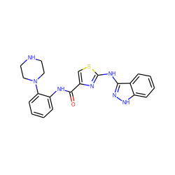 O=C(Nc1ccccc1N1CCNCC1)c1csc(Nc2n[nH]c3ccccc23)n1 ZINC000096269604