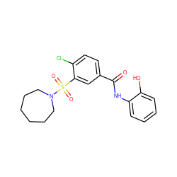 O=C(Nc1ccccc1O)c1ccc(Cl)c(S(=O)(=O)N2CCCCCC2)c1 ZINC000000806194