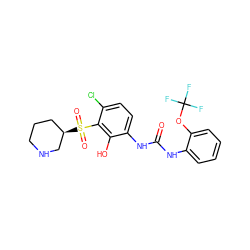 O=C(Nc1ccccc1OC(F)(F)F)Nc1ccc(Cl)c(S(=O)(=O)[C@@H]2CCCNC2)c1O ZINC000115475300