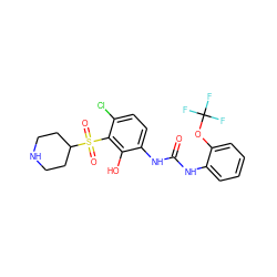 O=C(Nc1ccccc1OC(F)(F)F)Nc1ccc(Cl)c(S(=O)(=O)C2CCNCC2)c1O ZINC000115478917