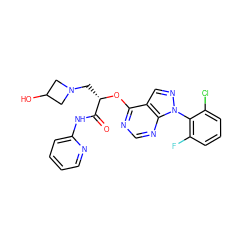 O=C(Nc1ccccn1)[C@H](CN1CC(O)C1)Oc1ncnc2c1cnn2-c1c(F)cccc1Cl ZINC000114684033