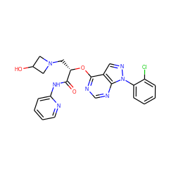 O=C(Nc1ccccn1)[C@H](CN1CC(O)C1)Oc1ncnc2c1cnn2-c1ccccc1Cl ZINC000114686451