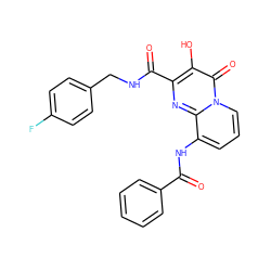 O=C(Nc1cccn2c(=O)c(O)c(C(=O)NCc3ccc(F)cc3)nc12)c1ccccc1 ZINC000040954059