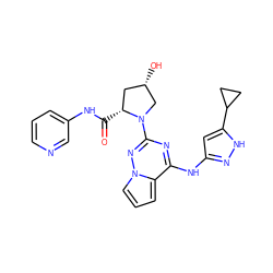 O=C(Nc1cccnc1)[C@@H]1C[C@H](O)CN1c1nc(Nc2cc(C3CC3)[nH]n2)c2cccn2n1 ZINC000143268051