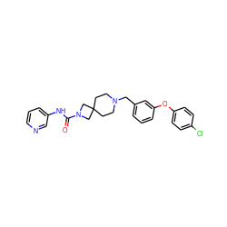 O=C(Nc1cccnc1)N1CC2(CCN(Cc3cccc(Oc4ccc(Cl)cc4)c3)CC2)C1 ZINC000103260731